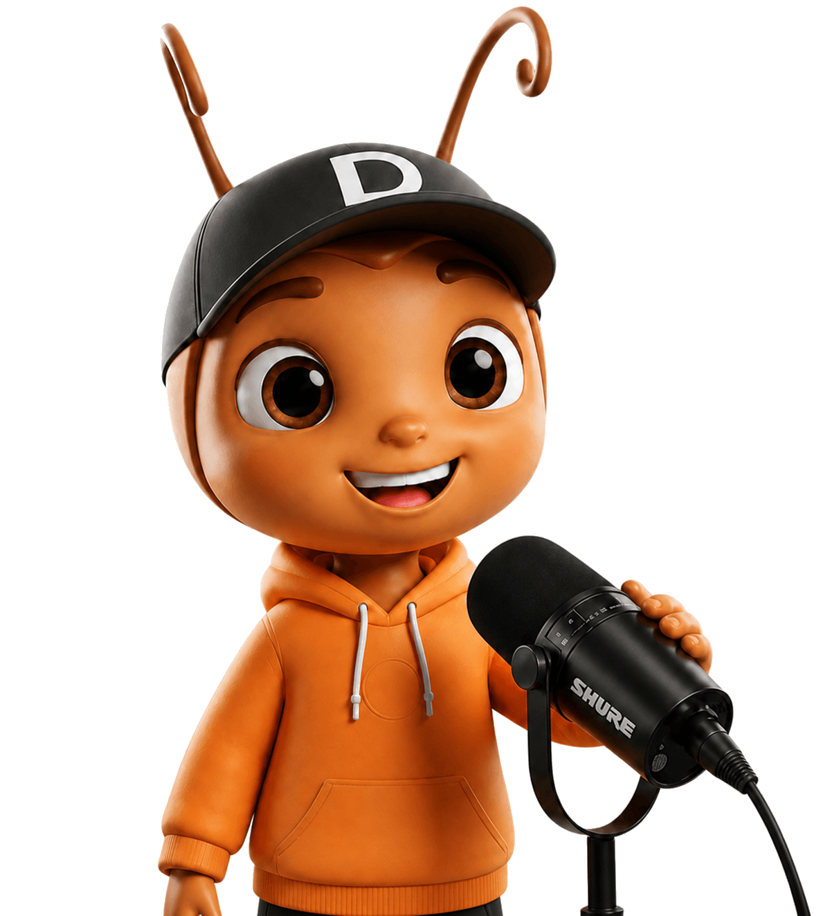Dattreo 3D mascot holding a studio microphone
